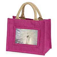 White Feathers Peacock Little Girls Small Pink Jute Shopping Bag