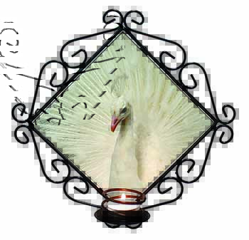 White Feathers Peacock Wrought Iron Wall Art Candle Holder