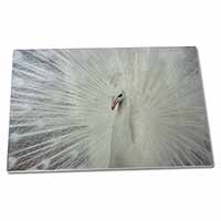 Large Glass Cutting Chopping Board White Feathers Peacock