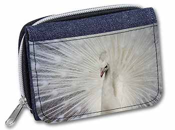 White Feathers Peacock Unisex Denim Purse Wallet