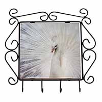 White Feathers Peacock Wrought Iron Key Holder Hooks