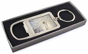 White Feathers Peacock Chrome Metal Bottle Opener Keyring in Box