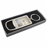 White Feathers Peacock Chrome Metal Bottle Opener Keyring in Box