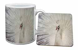 White Feathers Peacock Mug and Coaster Set