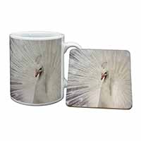 White Feathers Peacock Mug and Coaster Set