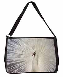 White Feathers Peacock Large Black Laptop Shoulder Bag School/College