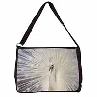 White Feathers Peacock Large Black Laptop Shoulder Bag School/College