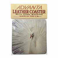 White Feathers Peacock Single Leather Photo Coaster