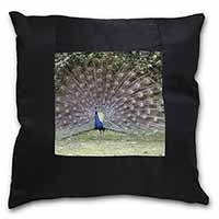 Colourful Peacock Black Satin Feel Scatter Cushion
