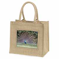 Colourful Peacock Natural/Beige Jute Large Shopping Bag