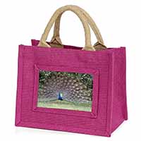 Colourful Peacock Little Girls Small Pink Jute Shopping Bag