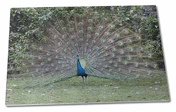 Large Glass Cutting Chopping Board Colourful Peacock
