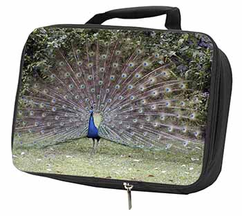 Colourful Peacock Black Insulated School Lunch Box/Picnic Bag