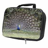 Colourful Peacock Black Insulated School Lunch Box/Picnic Bag