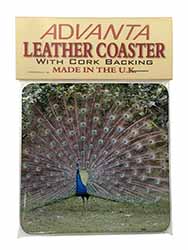 Colourful Peacock Single Leather Photo Coaster