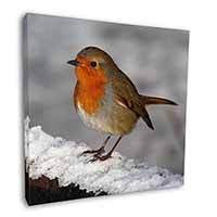 Robin on Snow Wall Square Canvas 12"x12" Wall Art Picture Print