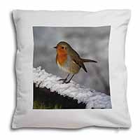 Robin on Snow Wall Soft White Velvet Feel Scatter Cushion