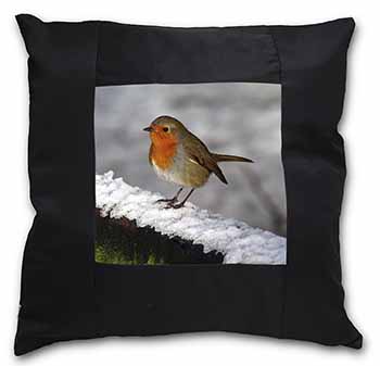 Robin on Snow Wall Black Satin Feel Scatter Cushion