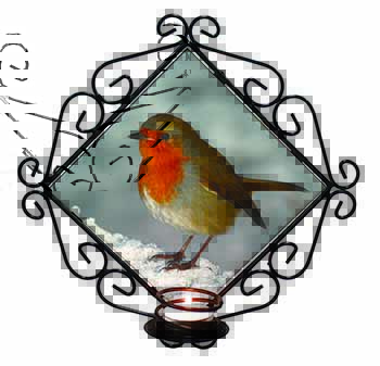 Robin on Snow Wall Wrought Iron Wall Art Candle Holder