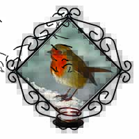 Robin on Snow Wall Wrought Iron Wall Art Candle Holder