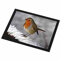 Robin on Snow Wall Black Rim High Quality Glass Placemat