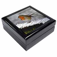 Robin on Snow Wall Keepsake/Jewellery Box