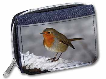 Robin on Snow Wall Unisex Denim Purse Wallet