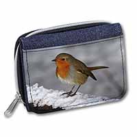 Robin on Snow Wall Unisex Denim Purse Wallet