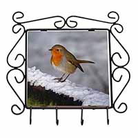 Robin on Snow Wall Wrought Iron Key Holder Hooks