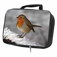 Robin on Snow Wall Black Insulated School Lunch Box/Picnic Bag