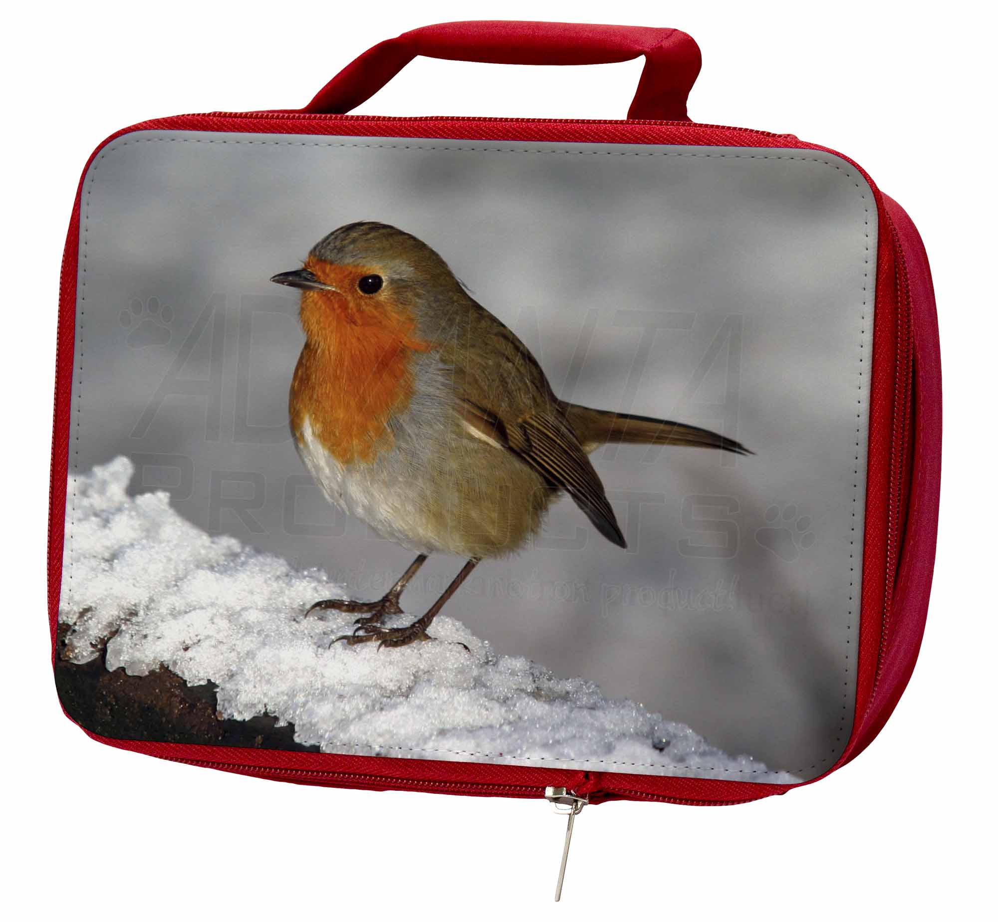 Robin on Snow Wall Insulated Red School Lunch Box/Picnic Bag, AB-R15LBR Robin on Lunch Snow Wall Insulated Red School Lunch on Box/Picnic Bag, AB-R15LBR 093411