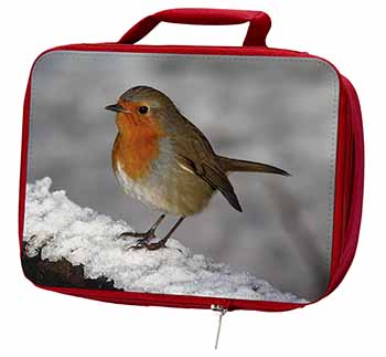 Robin on Snow Wall Insulated Red School Lunch Box/Picnic Bag