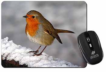 Robin on Snow Wall Computer Mouse Mat
