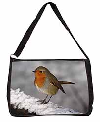 Robin on Snow Wall Large Black Laptop Shoulder Bag School/College