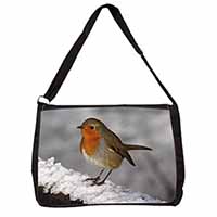 Robin on Snow Wall Large Black Laptop Shoulder Bag School/College