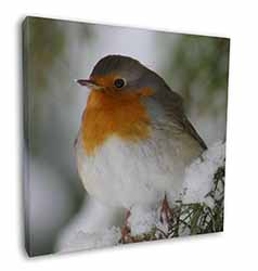 Robin Red Breast in Snow Tree Square Canvas 12"x12" Wall Art Picture Print