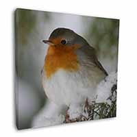 Robin Red Breast in Snow Tree Square Canvas 12"x12" Wall Art Picture Print