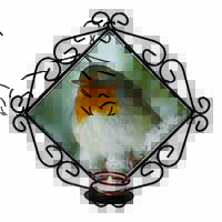 Robin Red Breast in Snow Tree Wrought Iron Wall Art Candle Holder