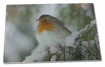 Large Glass Cutting Chopping Board Robin Red Breast in Snow Tree