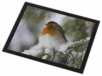 Robin Red Breast in Snow Tree Black Rim High Quality Glass Placemat