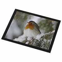 Robin Red Breast in Snow Tree Black Rim High Quality Glass Placemat