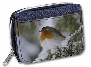 Robin Red Breast in Snow Tree Unisex Denim Purse Wallet