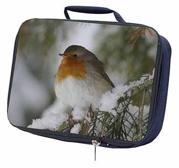 Robin Red Breast in Snow Tree Navy Insulated School Lunch Box/Picnic Bag