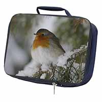 Robin Red Breast in Snow Tree Navy Insulated School Lunch Box/Picnic Bag