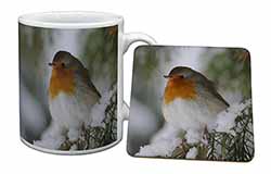 Robin Red Breast in Snow Tree Mug and Coaster Set