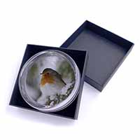 Robin Red Breast in Snow Tree Glass Paperweight in Gift Box