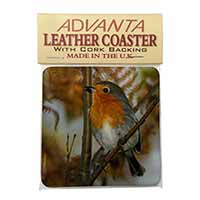 Autumn Robin Red Breast Single Leather Photo Coaster