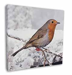 Winter Robin on Snow Branch Square Canvas 12"x12" Wall Art Picture Print