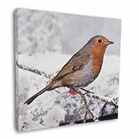 Winter Robin on Snow Branch Square Canvas 12"x12" Wall Art Picture Print