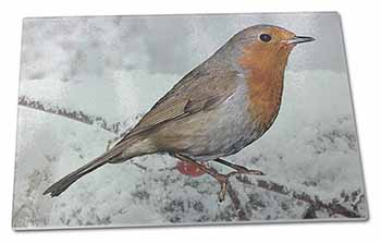 Large Glass Cutting Chopping Board Winter Robin on Snow Branch